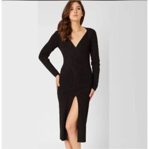 Adrienne Landau Quartz Size M Long Sleeve High Slit Sweater Dress Jet Black NWT